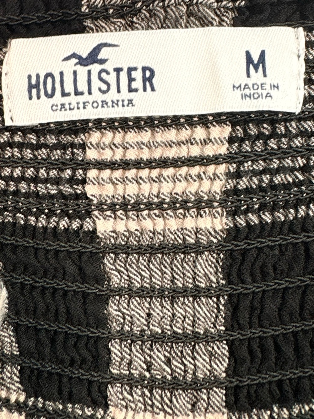 HOLLISTER Black White Plaid Romper Medium Smocked Button Front Sleeveless Y2K - Picture 4 of 9